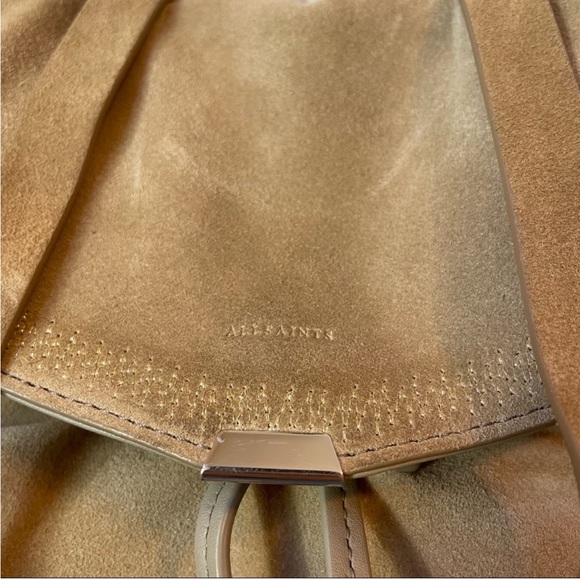 All Saints Ziggy Tan Suede Backpack Bag Purse Cappuccino - Picture 7 of 11